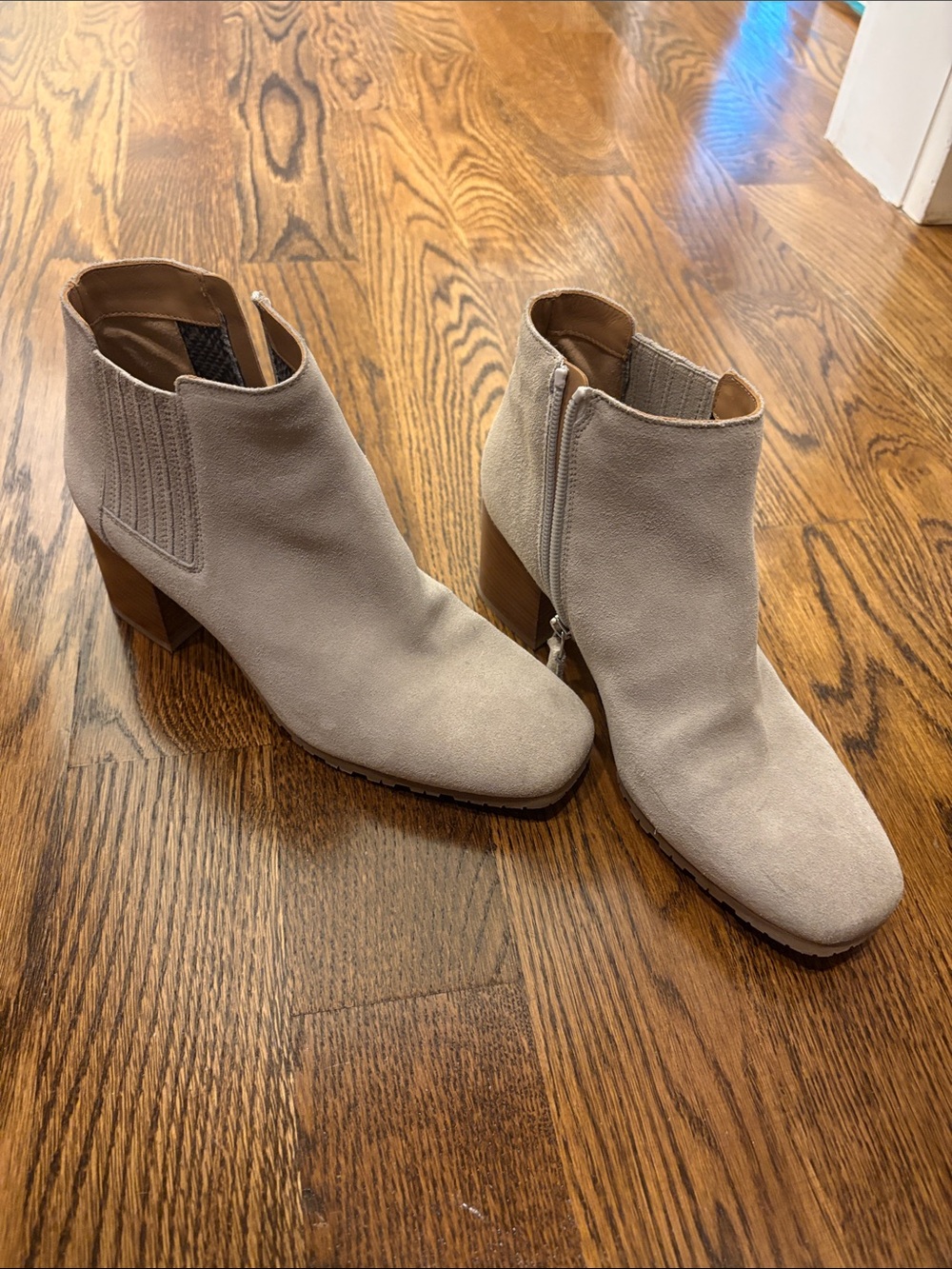 Aquatalia Women’s Cream Suede Ankle Booties with Block Heel